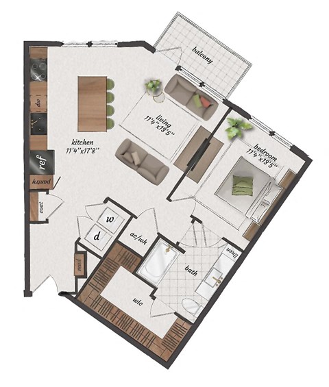 1 Bedroom, 1 Bathroom, 869 Square Feet - A6 Floorplan at St. Elmo Apartments in Austin, TX